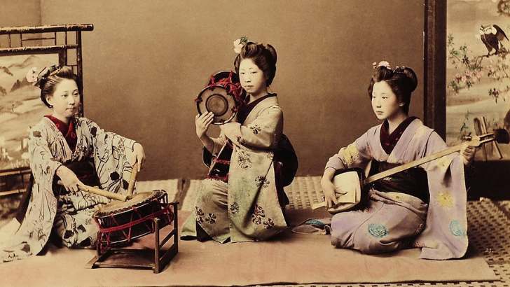 Playing the Traditional Shamisen - 1900